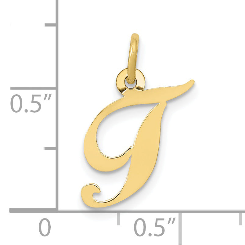 10K Yellow Gold 10K Small Fancy Script Initial T Charm