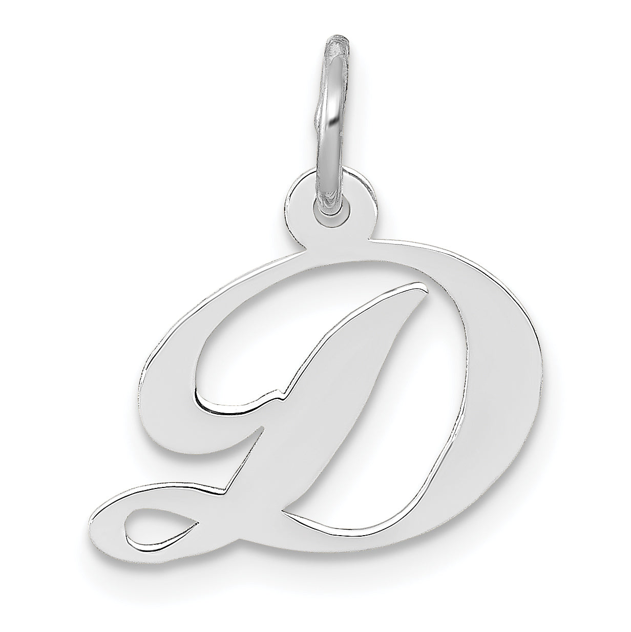 10K White Gold Small Fancy Script Initial D Charm