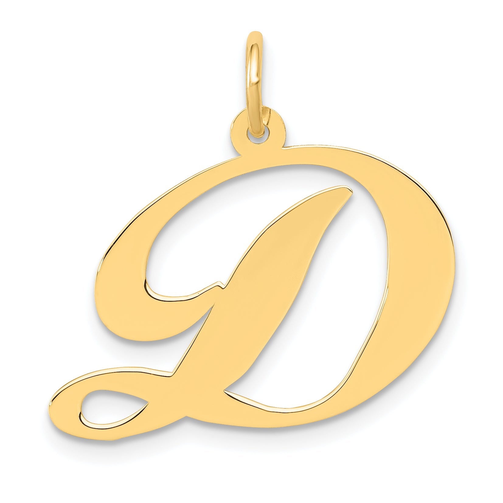 10K Yellow Gold Large Fancy Script Letter D Initial Charm