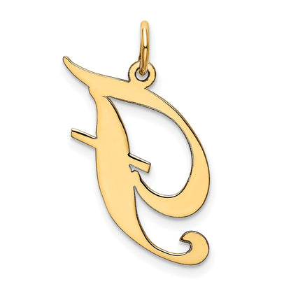 10K Yellow Gold Large Fancy Script Letter F Initial Charm