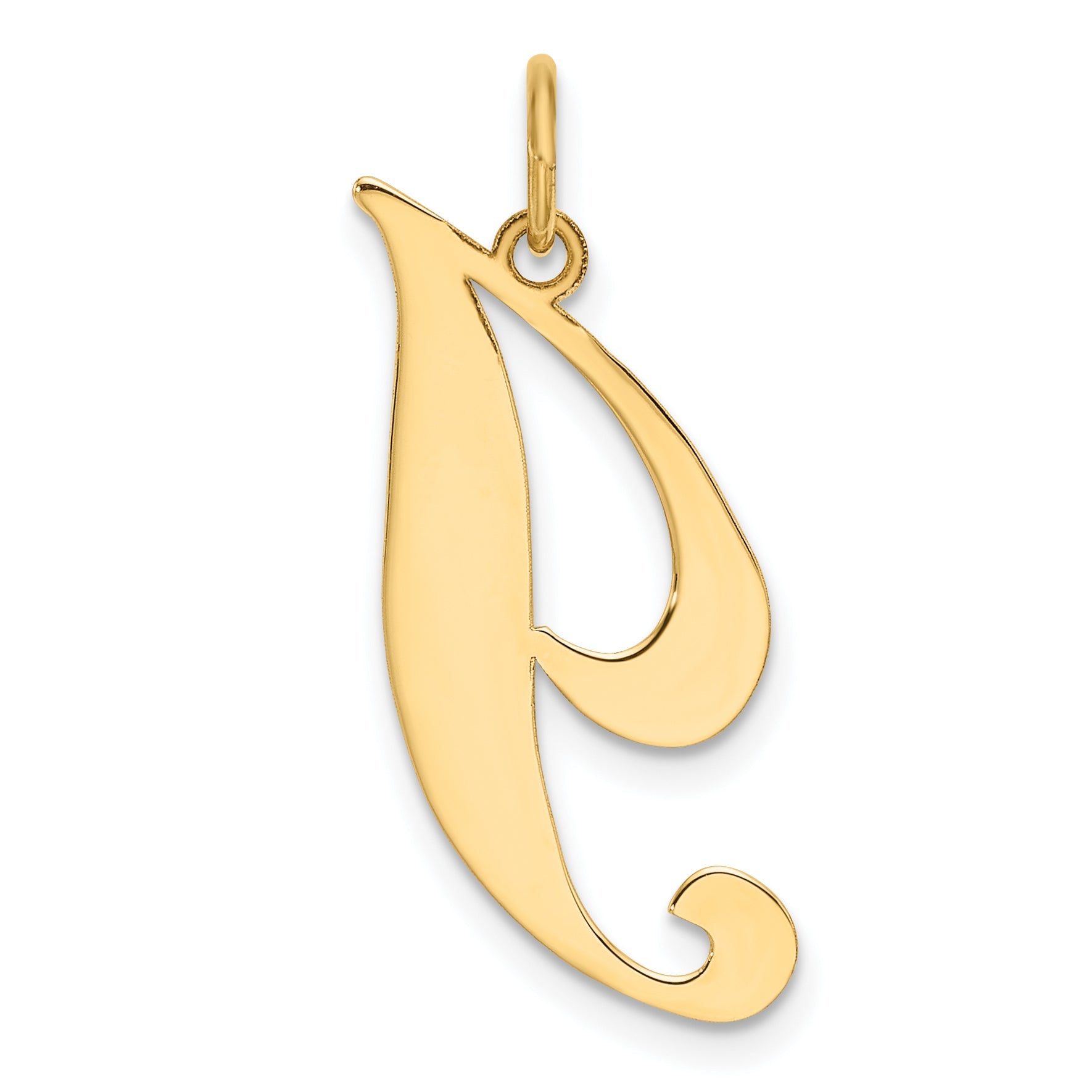 10K Yellow Gold Large Fancy Script Letter I Initial Charm