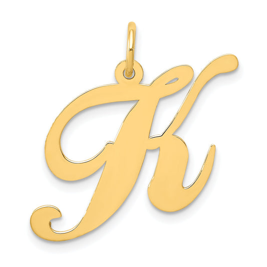 10K Yellow Gold Large Fancy Script Letter K Initial Charm