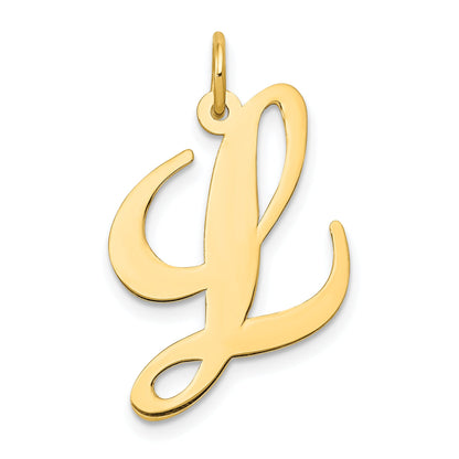10K Yellow Gold Large Fancy Script Letter L Initial Charm