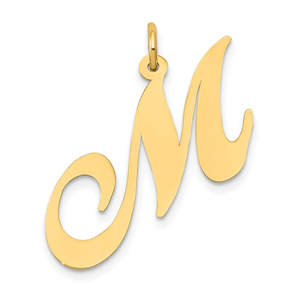 10K Yellow Gold Large Fancy Script Letter M Initial Charm