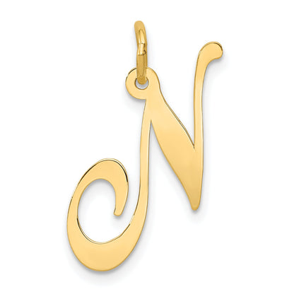 10K Yellow Gold Large Fancy Script Letter N Initial Charm
