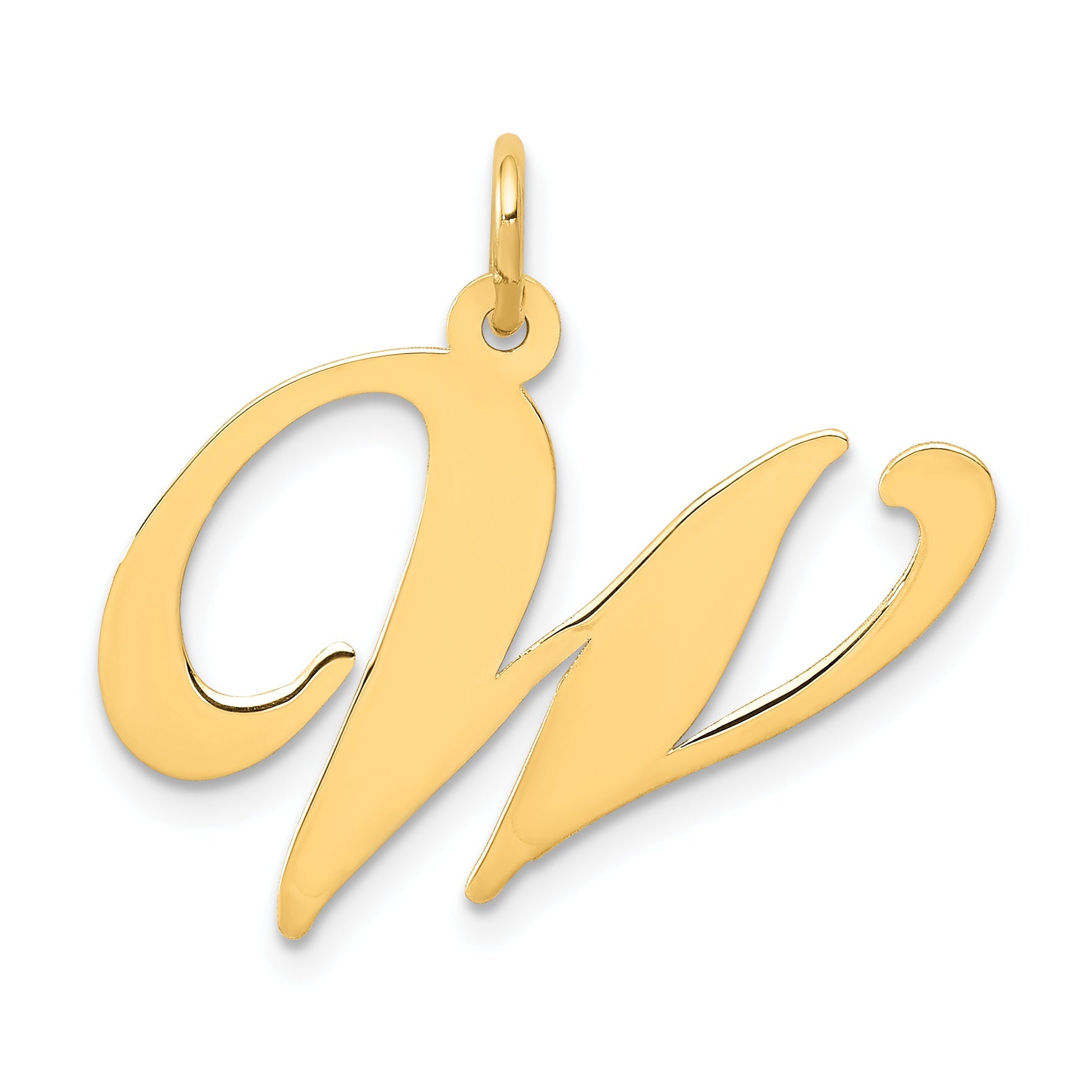 10K Yellow Gold Large Fancy Script Letter W Initial Charm