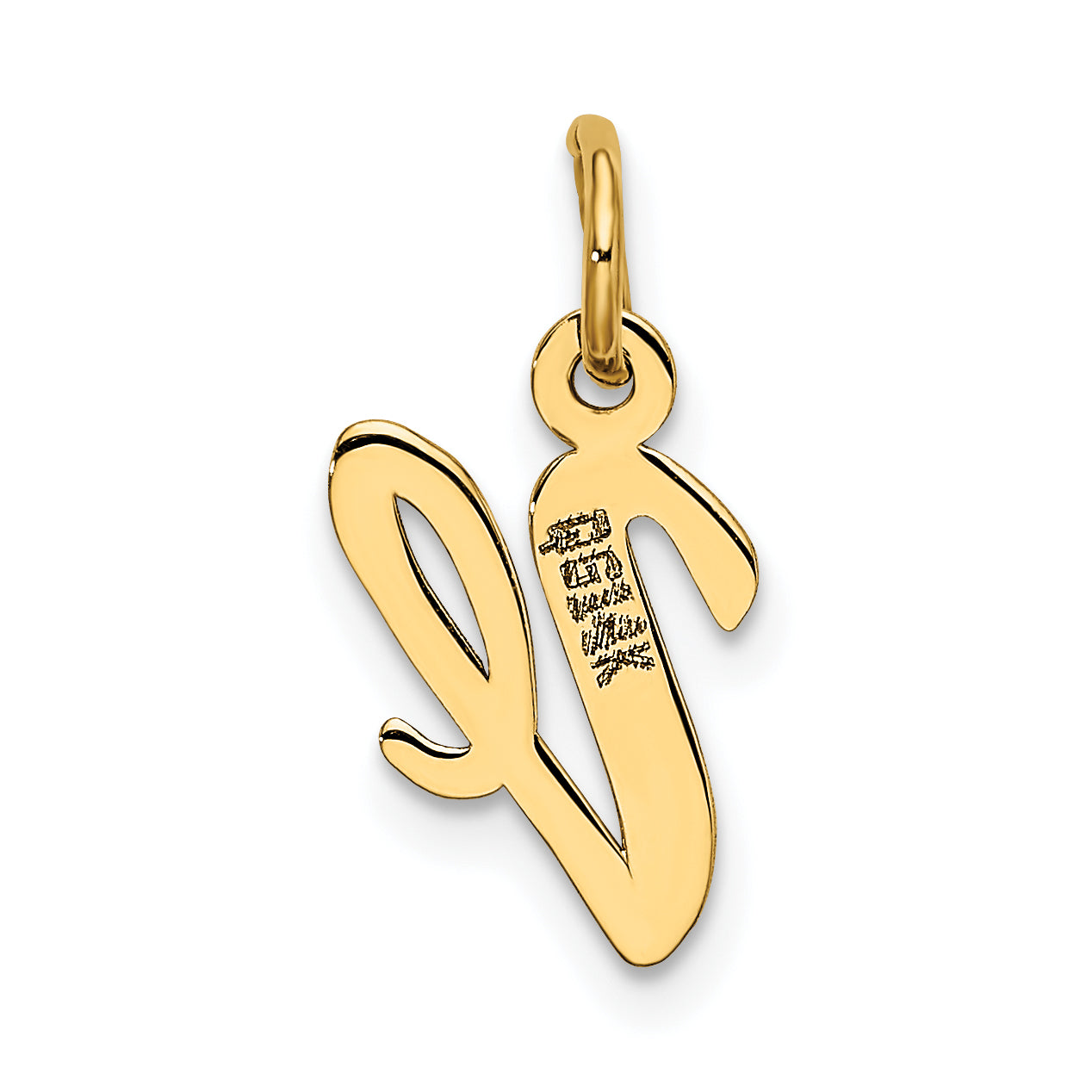 10K Yellow Gold Small Script Initial V Charm