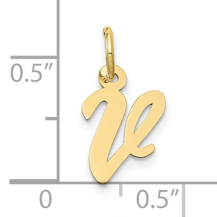 10K Yellow Gold Small Script Initial V Charm