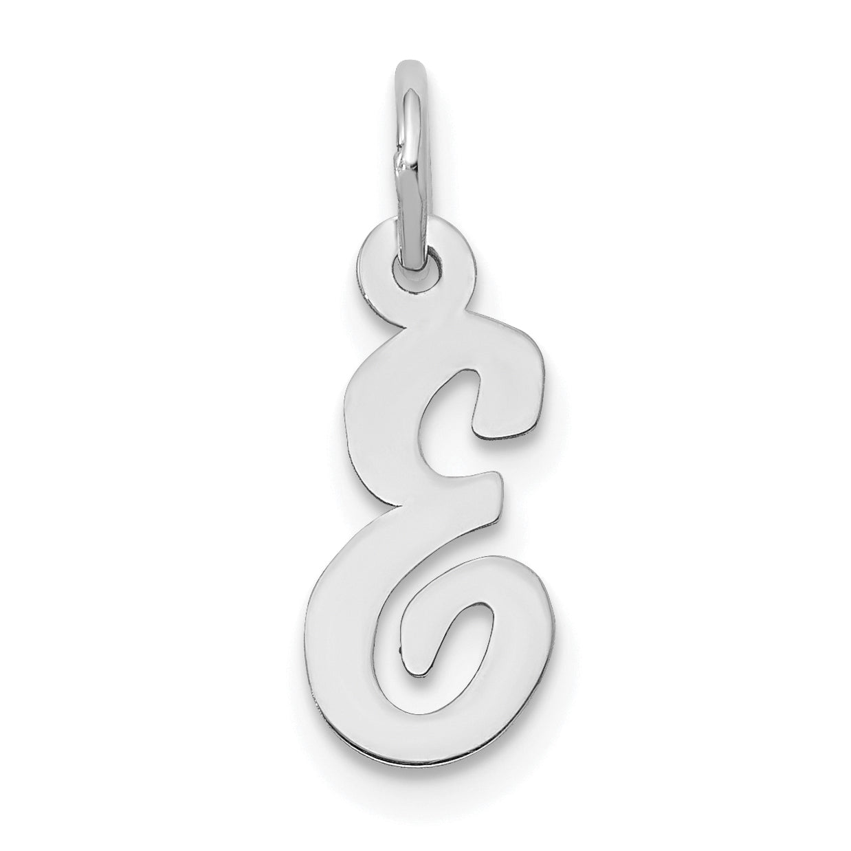 10K White Gold Small Script Initial E Charm