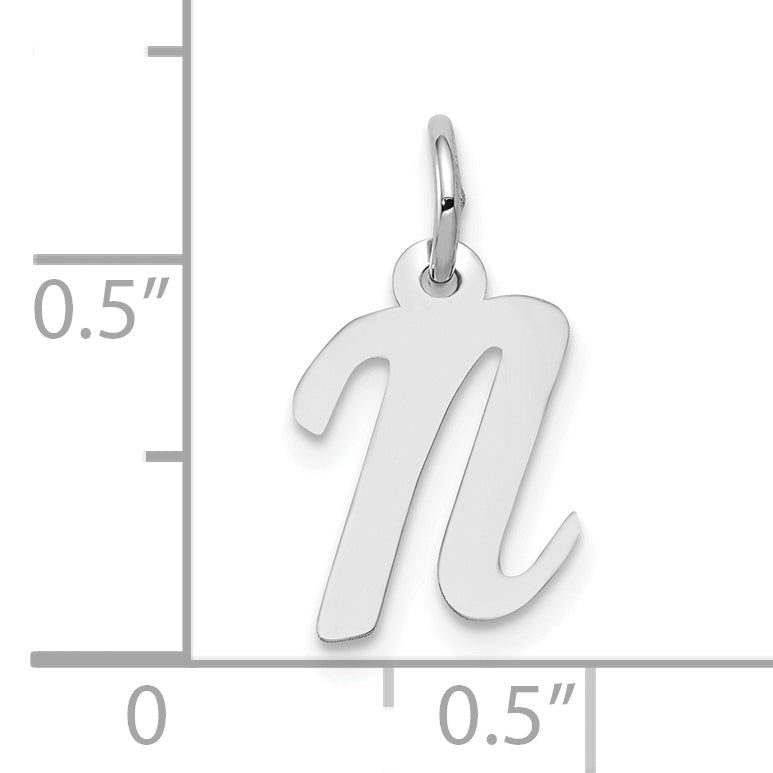 10K White Gold Small Script Initial N Charm