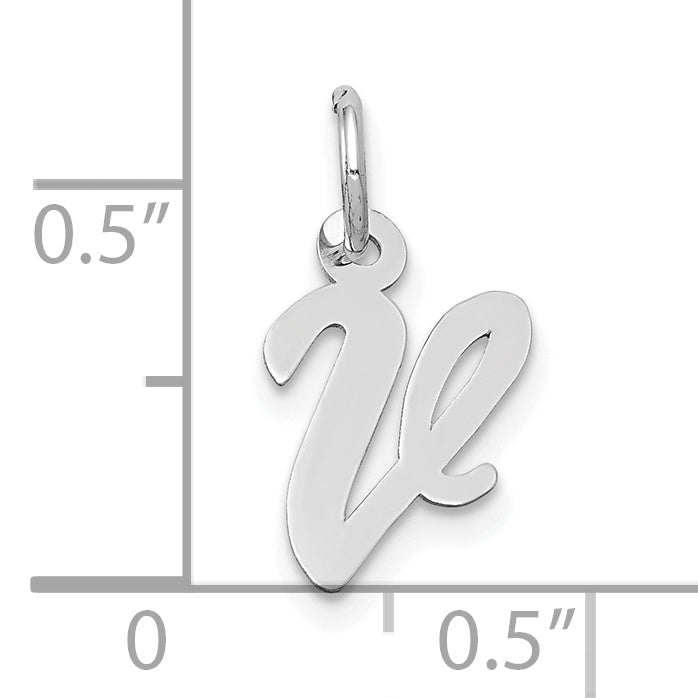 10K White Gold Small Script Initial V Charm