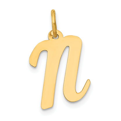 10K Yellow Gold 10K Medium Script Letter N Initial Charm