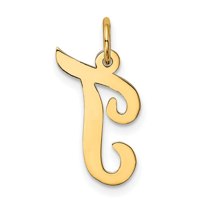 10K Yellow Gold 10K Medium Script Letter T Initial Charm
