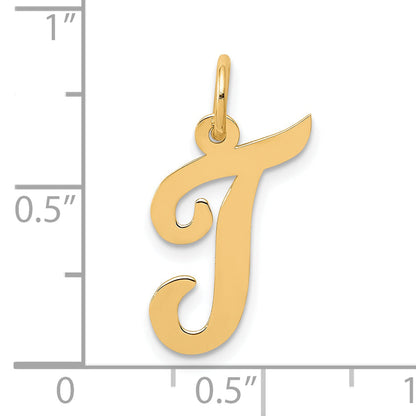 10K Yellow Gold 10K Medium Script Letter T Initial Charm