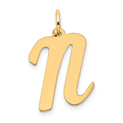 10K Yellow Gold Large Script Letter N Initial Charm