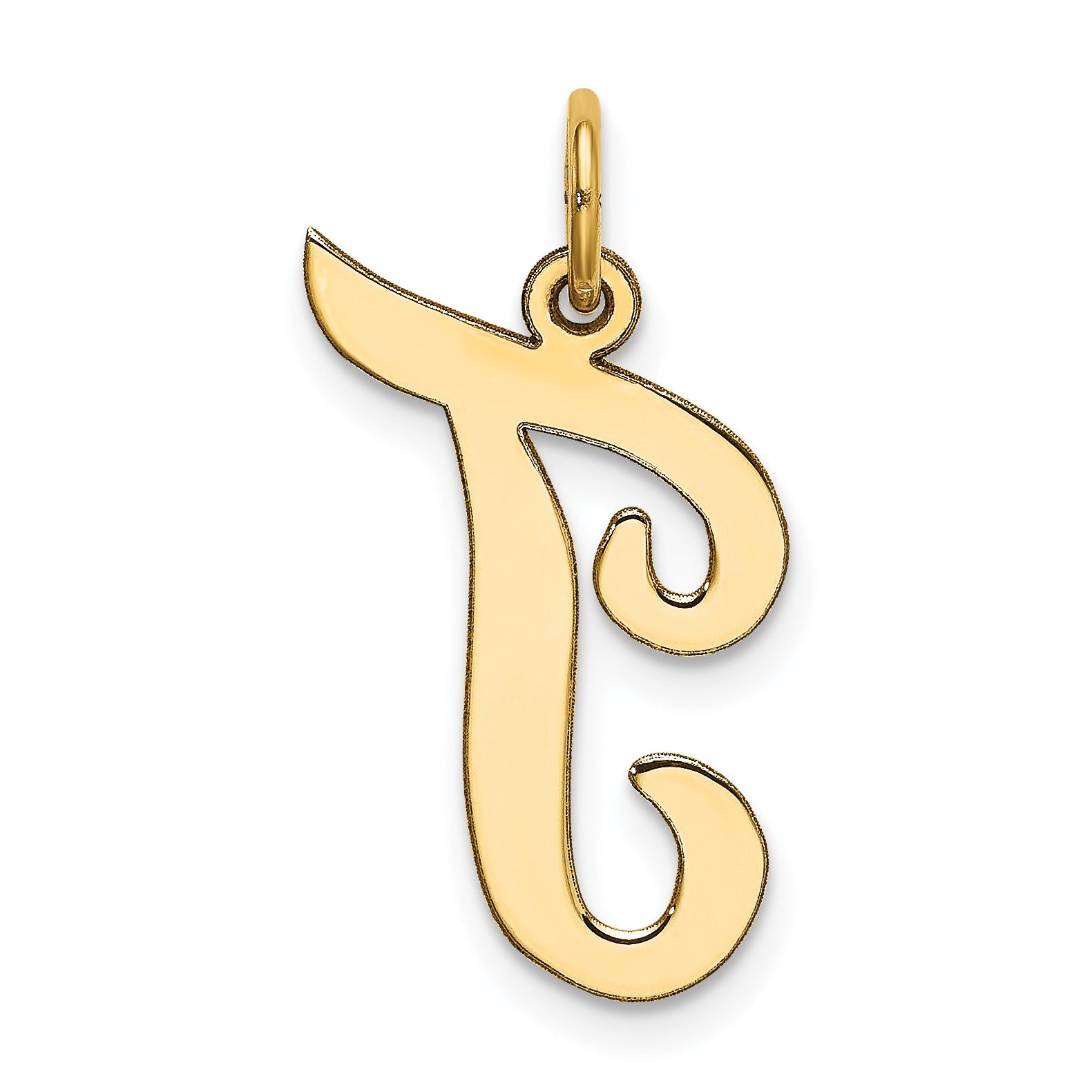 10K Yellow Gold Large Script Letter T Initial Charm