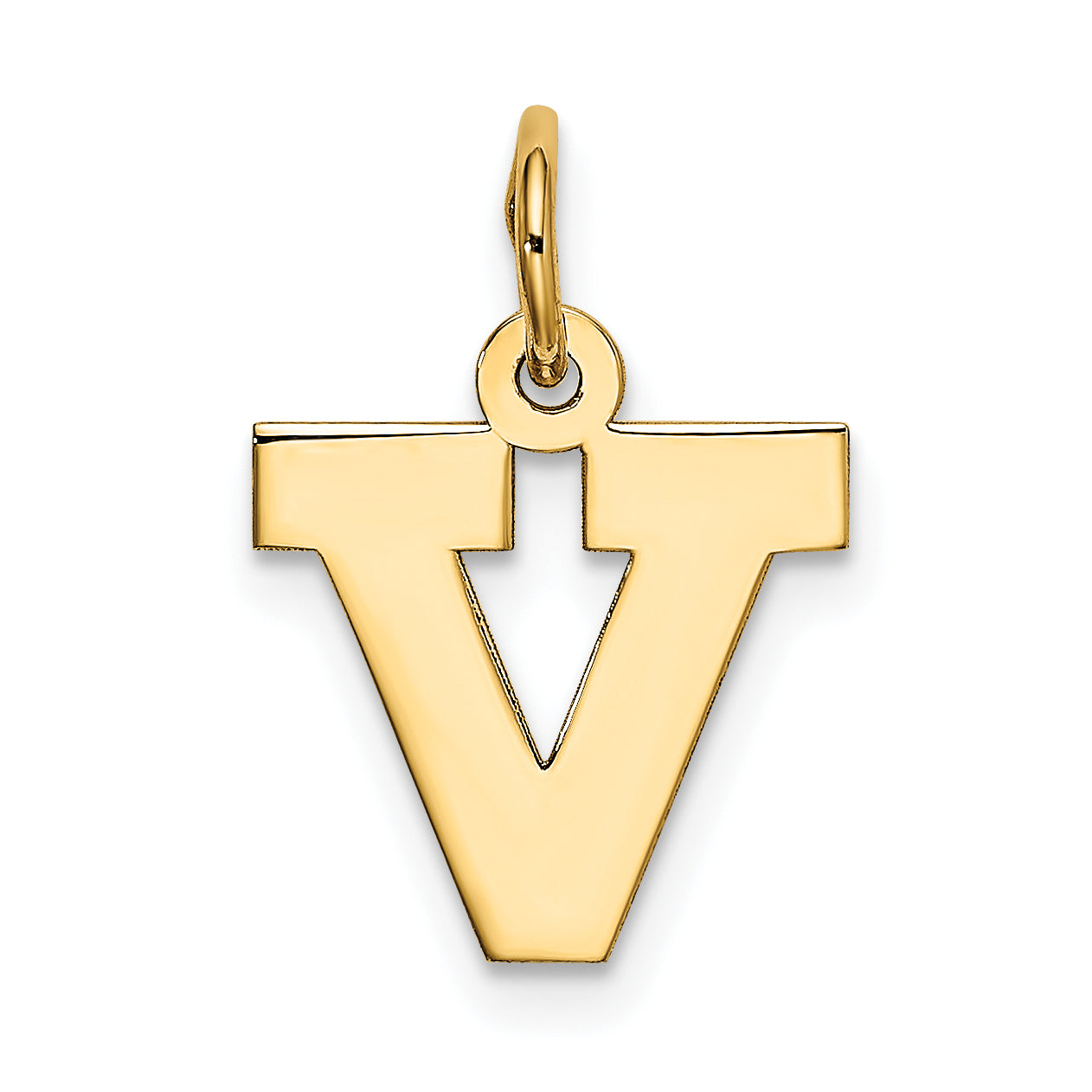 10K Yellow Gold Small Block Initial V Charm