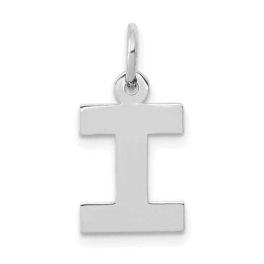 10K White Gold Small Block Initial I Charm