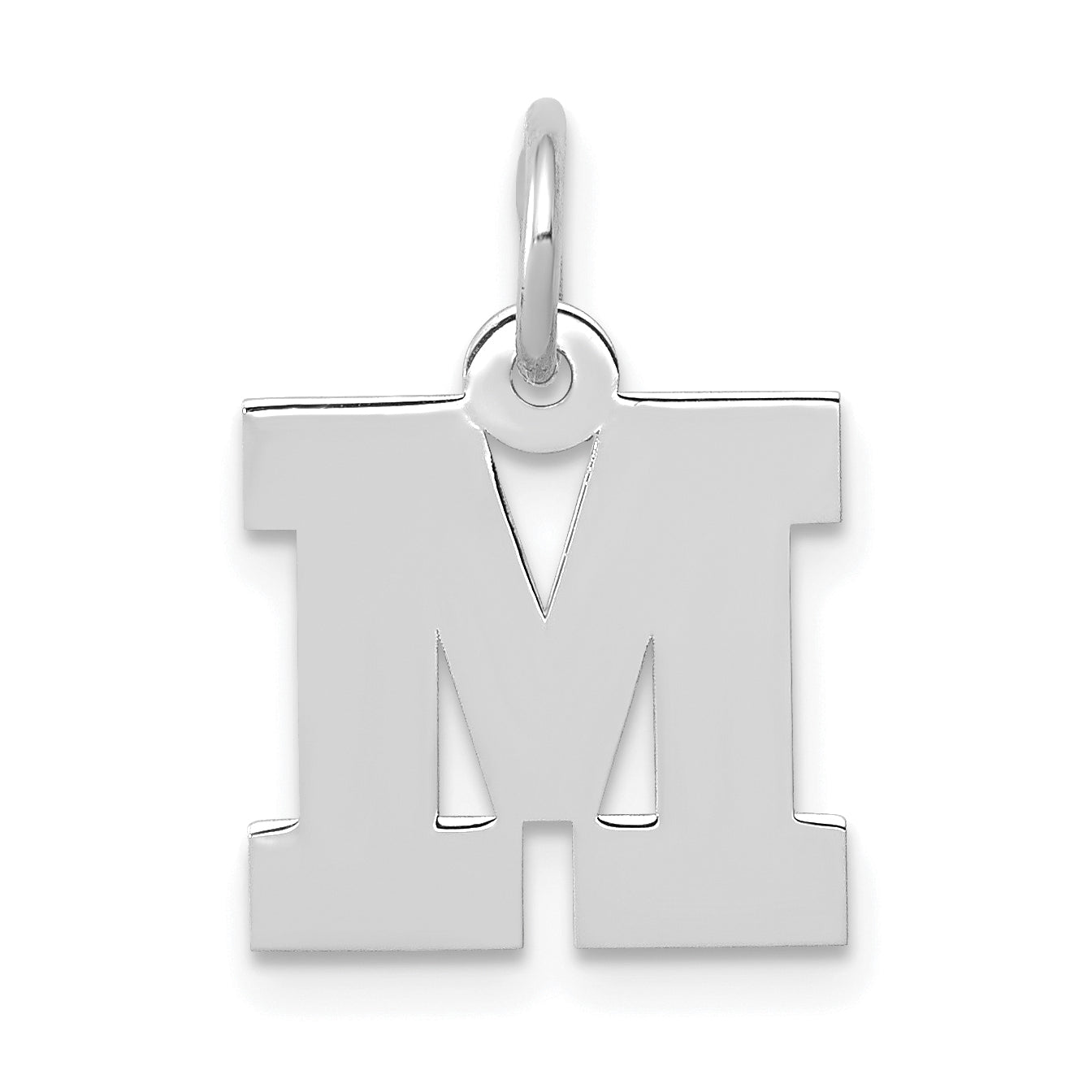 10K White Gold Small Block Initial M Charm
