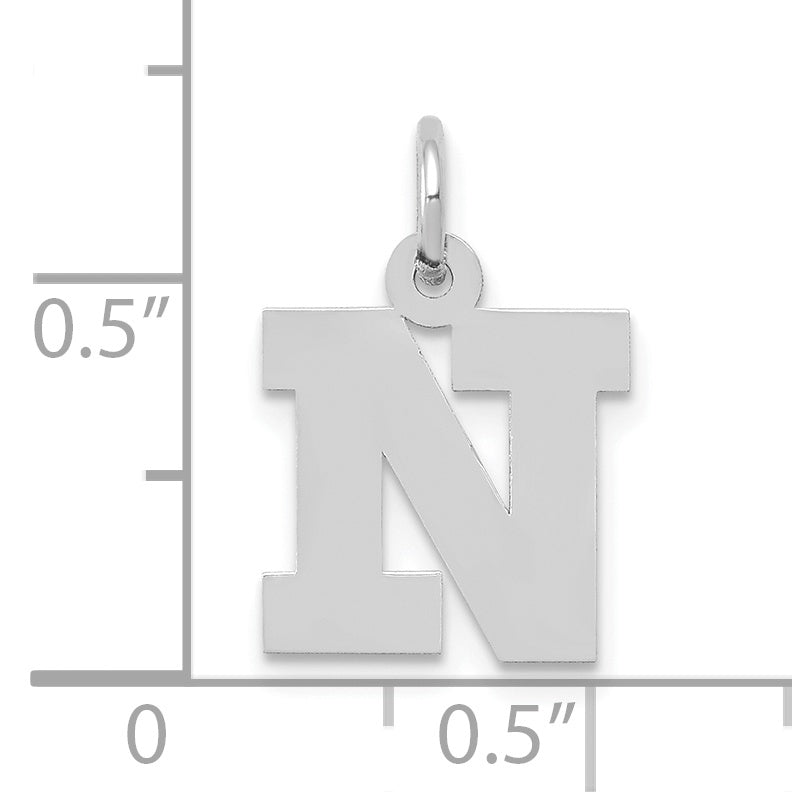 10K White Gold Small Block Initial N Charm