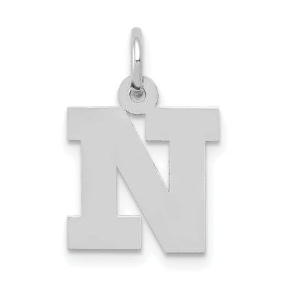 10K White Gold Small Block Initial N Charm