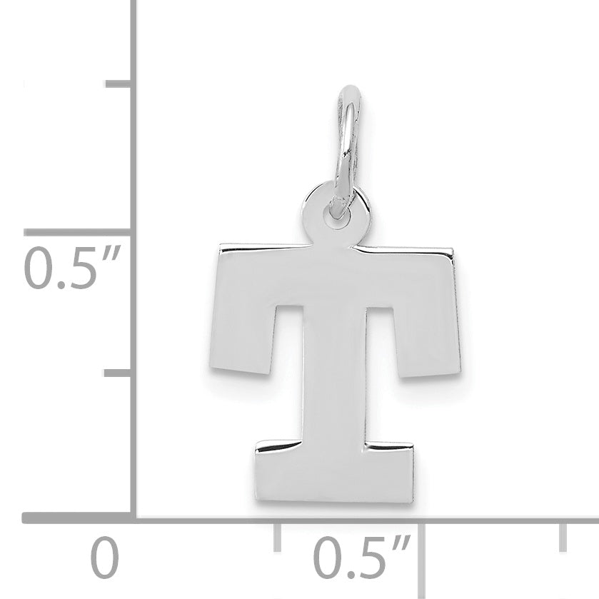 10K White Gold Small Block Initial T Charm