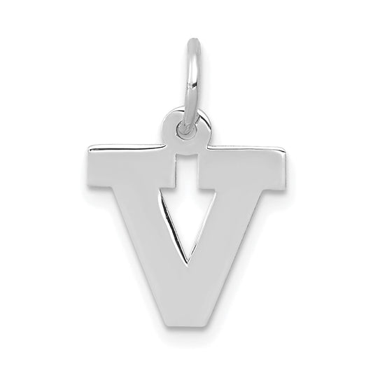 10K White Gold Small Block Initial V Charm