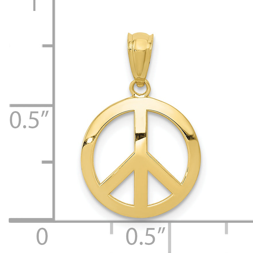 10K Yellow Gold Polished Peace Sign Circle Pendant