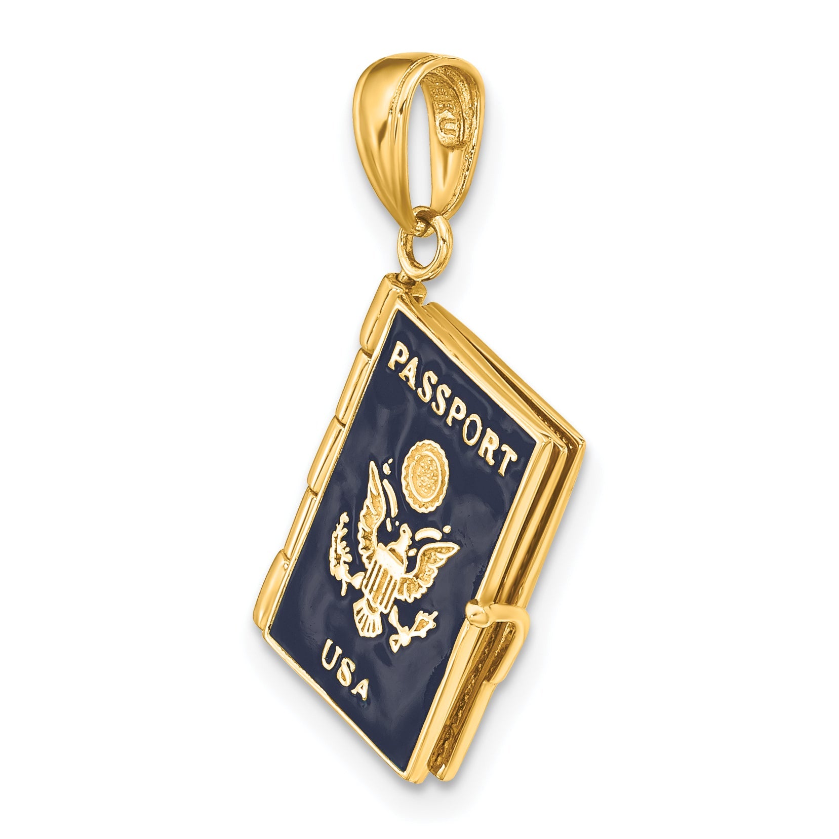 10K Yellow Gold 10K Enamel 3-D Passport Pendant