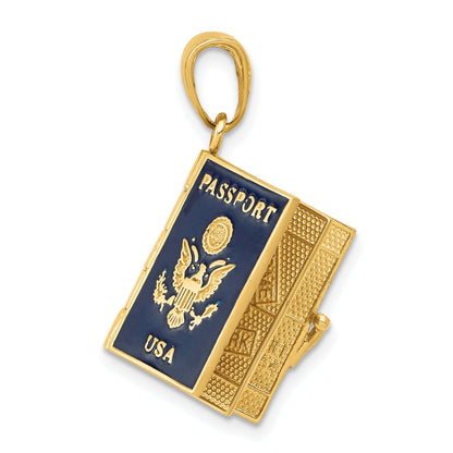 10K Yellow Gold 10K Enamel 3-D Passport Pendant