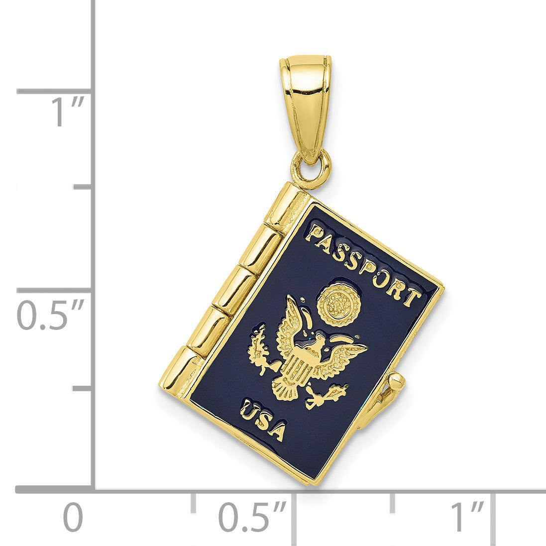 10K Yellow Gold 10K Enamel 3-D Passport Pendant
