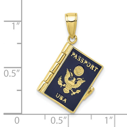 10K Yellow Gold 10K Enamel 3-D Passport Pendant