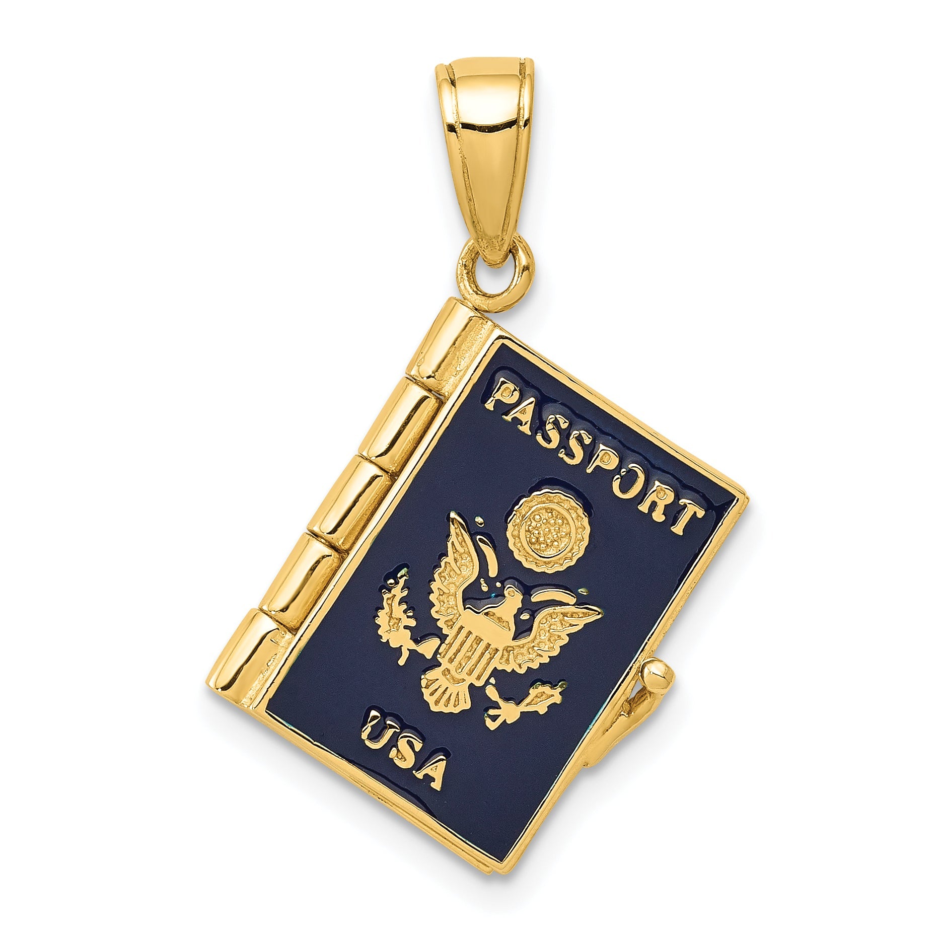 10K Yellow Gold 10K Enamel 3-D Passport Pendant