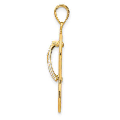 10K Yellow Gold 10K Enamel Cut-Out Flip Flop W/ Sea Turtles Pendant