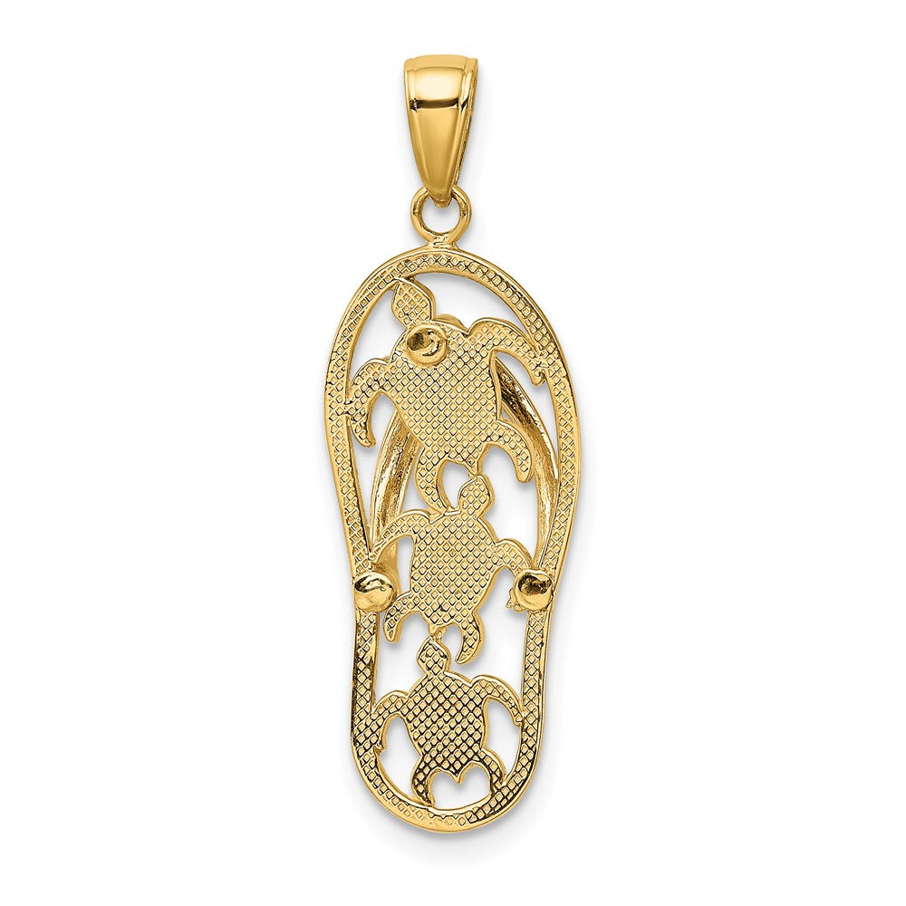10K Yellow Gold 10K Enamel Cut-Out Flip Flop W/ Sea Turtles Pendant