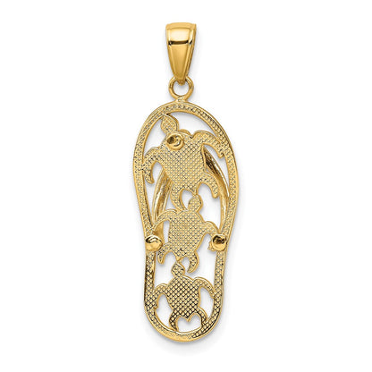 10K Yellow Gold 10K Enamel Cut-Out Flip Flop W/ Sea Turtles Pendant