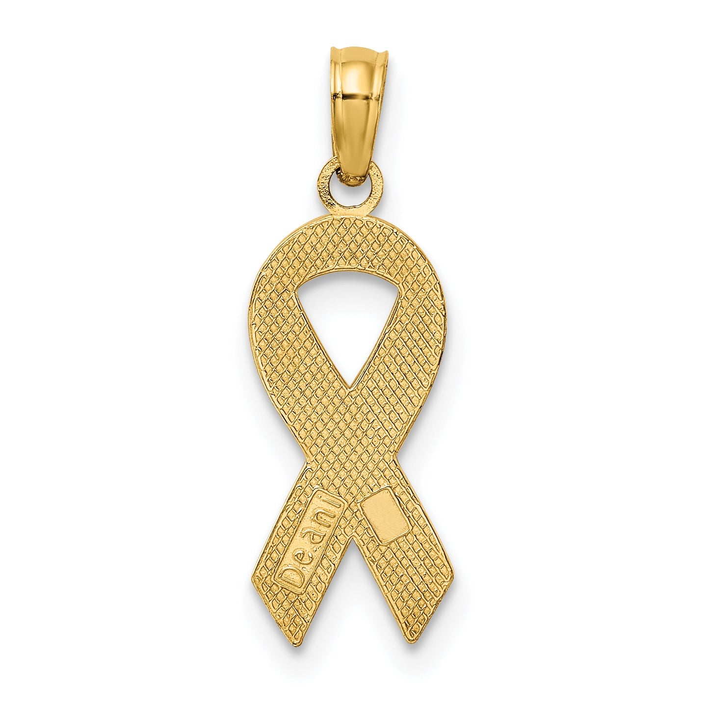 10K Yellow Gold Pink Enameled Awareness Ribbon Pendant
