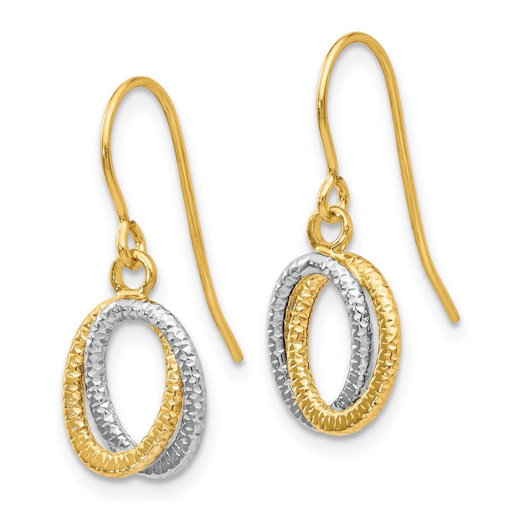 10K Two-Tone Textured Fancy Dangle Earrings