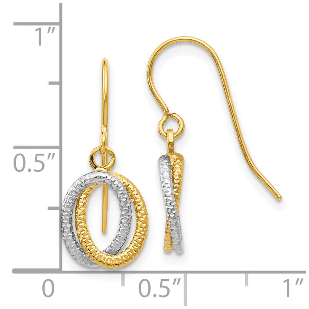 10K Two-Tone Textured Fancy Dangle Earrings