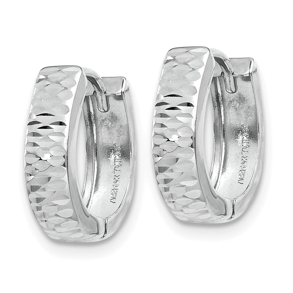10K White Gold Textured And Polished Hinged Hoop Earrings