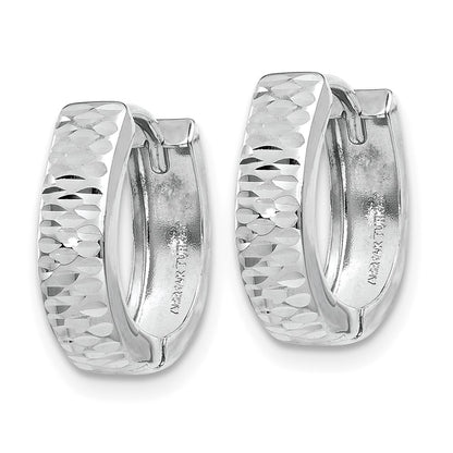 10K White Gold Textured And Polished Hinged Hoop Earrings