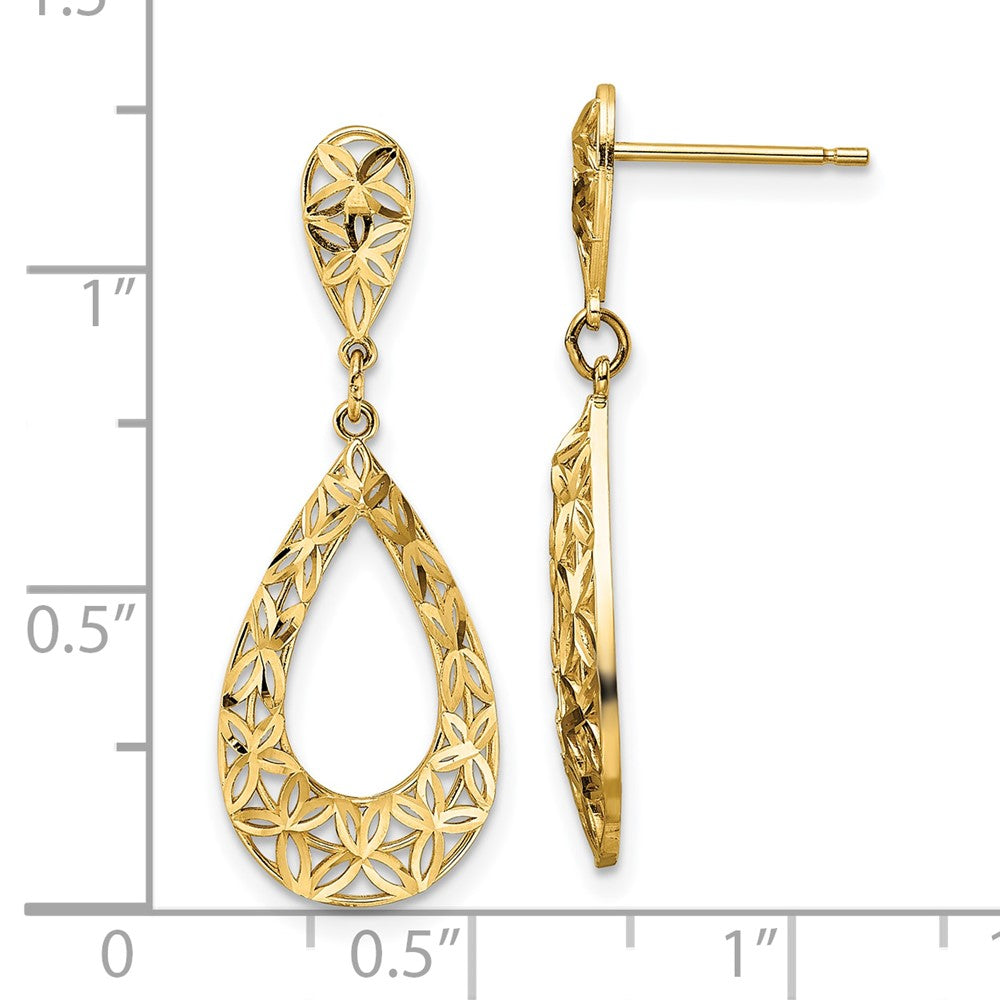 10K Yellow Gold D/C Dangle Post Earrings