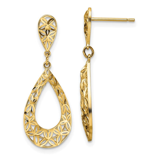 10K Yellow Gold D/C Dangle Post Earrings
