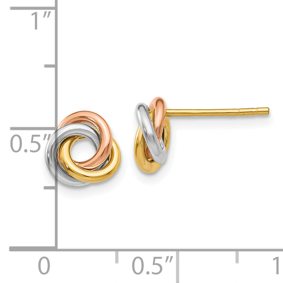 10K Tri Color Tri-Color Twisted Knot Post Earrings