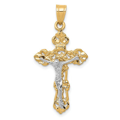 10K Two-Tone Fleur De Lis Crucifix Pendant