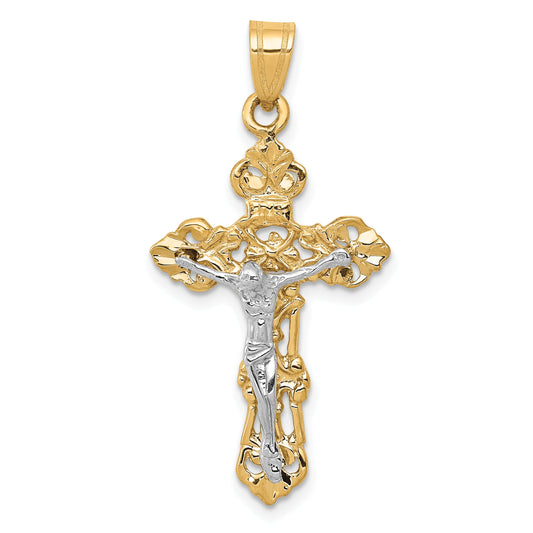 10K Two-Tone Fleur De Lis Crucifix Pendant