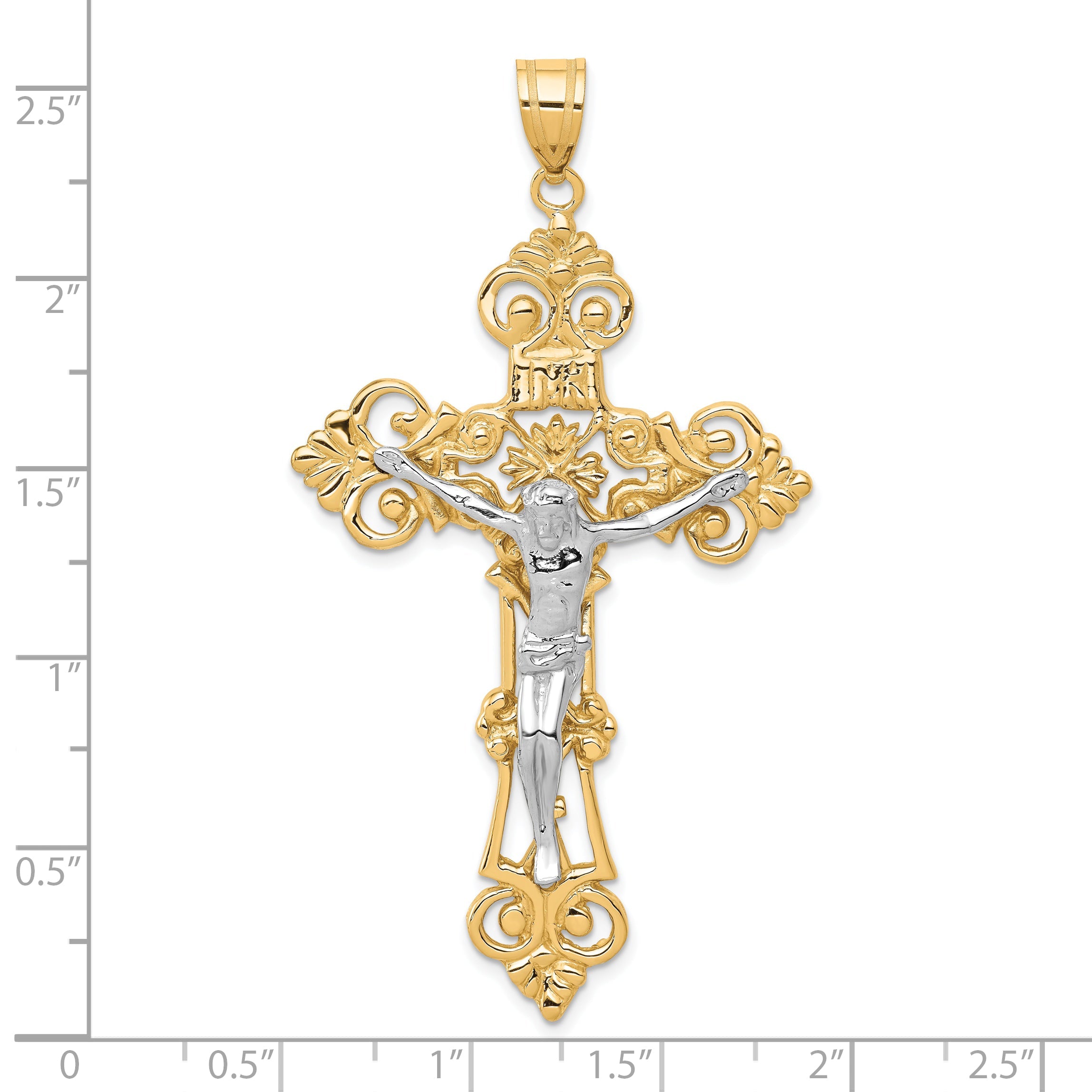 10K Two-Tone Inri Fleur De Lis Crucifix Pendant