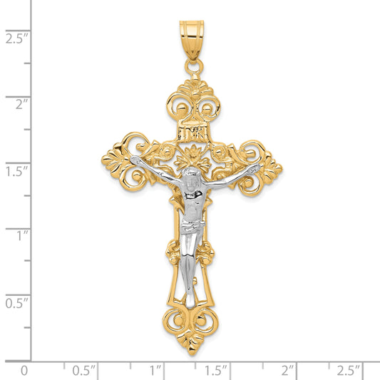 10K Two-Tone Inri Fleur De Lis Crucifix Pendant