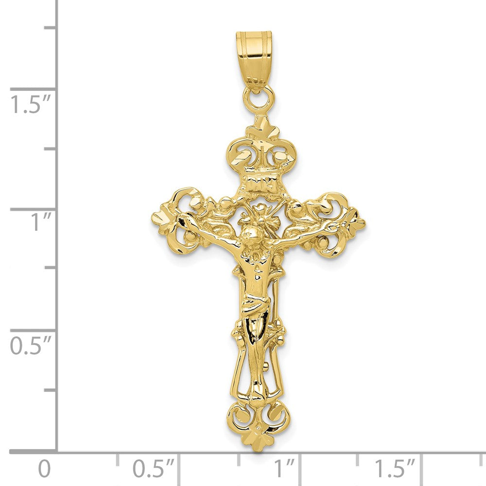10K Yellow Gold Inri Fleur De Lis Crucifix Pendant