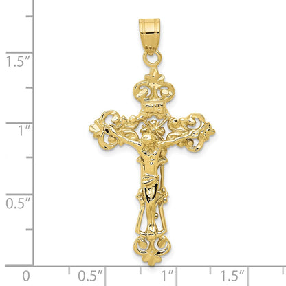 10K Yellow Gold Inri Fleur De Lis Crucifix Pendant